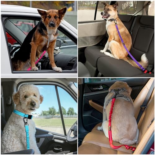 Plutus Pet Dog Seat Belt for Car, Adjustable Dog Car Harness with Carabiner Clip, Reflective Safety Dog Seatbelt Leash with Elastic Bungee, Beige - color: Beige