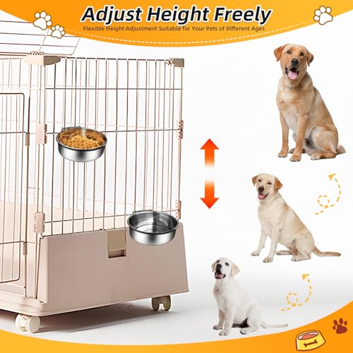 2 Packs Kennel Water Bowl Hanging Dog Crate Water Bowl No Spill Mountable Stainless Steel Dog Bowl Feeding Dish Wall Mounted Cat Food Bowls for Cats Guinea Pigs Rabbits - size: 2 packs 4.7 * 2"