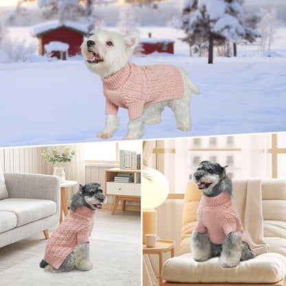 KYEESE Dog Sweater with Classic Cable Knit Long Sleeve Knitwear Dogs Clothes, Warm Turtleneck Pet Coats Soft Dog Sweater for Small Dogs, Pink, Small - color: 09# Pink, size: Small (6-9lbs)