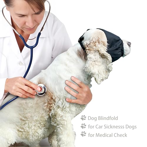 DELIFUR Dog Muzzle Pet Eye Cover Dog Blindfold Thunder Cap for Dogs Eye Mask Nylon Shading for Grooming Anti Car Sickness Adjustable (Regular, S) - size: Small