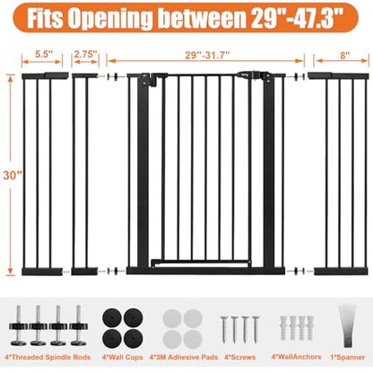 keny Extra Wide Baby Gate - Auto Close Safety Gate, Pressure Mounted, 29"-47.3", 30" Tall, Black - color: Black, size: 29-47.3"Wide, 30"Tall