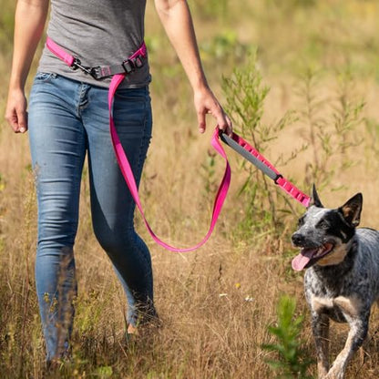 Cross Body Dog Leash - Waist or Shoulder Leash for Walking and Hiking with Medium and Large Dogs, Adjustable 4 to 6 FT Outdoor Bungee Lead with Traffic Handle by Nuvuq (18-120 lbs, Pink) - color: Raspberry Pink