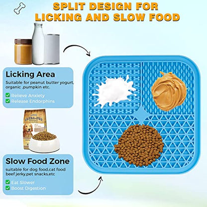 NearHome Lick mat for dog and cat with suction cup and silicone bowl-Extra spoon and brush,3 part for peanut butter,yogurts and different foods,Boredom and Anxiety Reducer,Perfect for Bathing Grooming