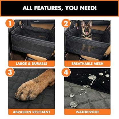 Half Hammock Dog Seat Cover for Back Seat - Waterproof Half Backseat Dog Cover, Space Saving Split Seat Design, Universal Fit & Heavy Duty Pet Restraint - color: Black Large