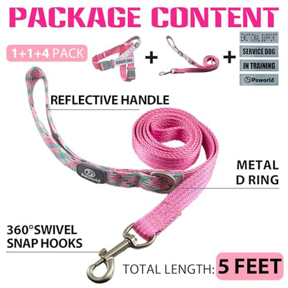 Service Dog Harness and Leash Set, No-Pull Service Dog Vest with 4 PCS Reflective Patches, Dog Vest Harness with Handle, Pet Harness for Small Medium Large Dogs in Training (Pink, S) - color: Pink (Leash + Harness + 4 Patches), size: Small (Chest: 19-25")