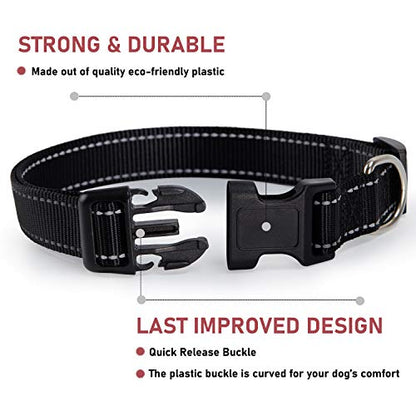 Reflective Dog Collar with Buckle Adjustable Safety Nylon Collars for Small Medium Large Dogs, Black M - color: Black, size: Medium :Width 3/4",Neck 12-18"