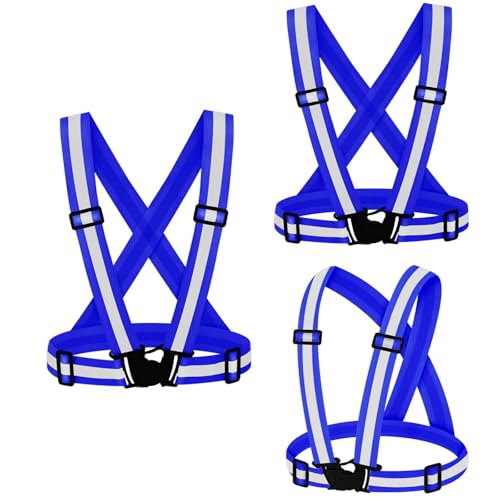 Reflective Vest Running Gear,High Visibility Adjustable Safety Vest for Outdoor Motorcycle,Dog Walking,Night Running,Hiking - color: Blue X3