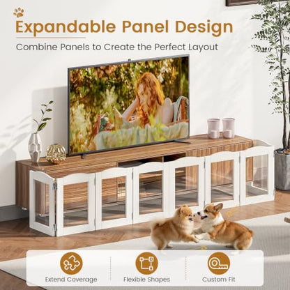Snughome Clear Freestanding Dog Gate Indoor, 16’’H Acrylic Transparent Pet Gate for Dogs & Puppies, Foldable No Drill Pet Barrier, Adjustable Room Divider Fence for Doorway, Stairs, Hallway, 4 Panel - size: 4 Panel-16''H