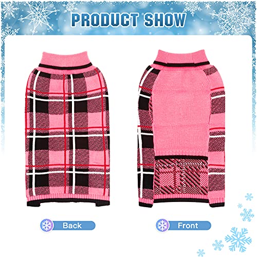 KOOLTAIL Dog Sweater Pet Knitted Clothes - Classic Plaid Pull Over Turtleneck Dog Sweaters with Leash Hole Warm Dogs Winter Pet Clothing for Small Medium Dogs Cats Puppy S - color: Plaid Pink, size: Small