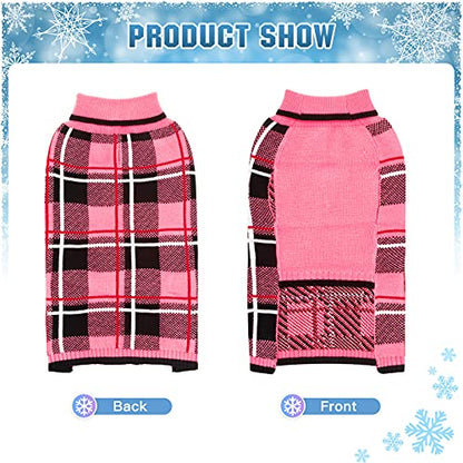 KOOLTAIL Dog Sweater Pet Knitted Clothes - Classic Plaid Pull Over Turtleneck Dog Sweaters with Leash Hole Warm Dogs Winter Pet Clothing for Small Medium Dogs Cats Puppy S - color: Plaid Pink, size: Small