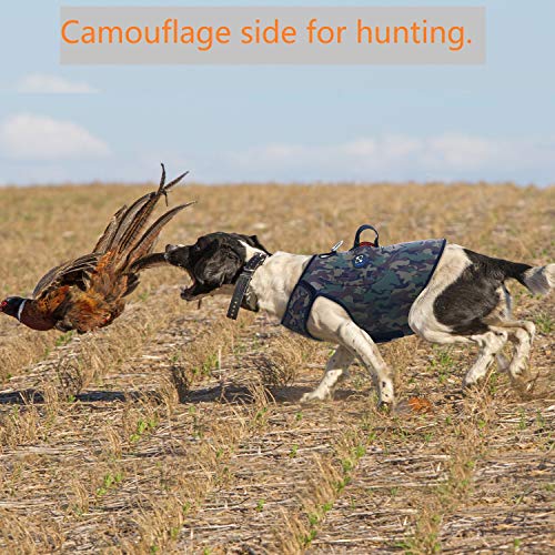 Coodeo Dog Hunting Vest Orange, Camo and Reversible Reflective Dog Tactical Harness Hound Jacket for Protection and Security, 4.5mm Neoprene Waterproof Safety Dog Vest Both Sides to Wear (Medium) - size: Medium