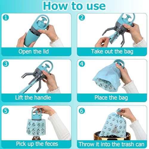 STHF Easy one-Hand Dog Waste Pickup. Portable Claw Tool Includes Bag Dispenser, 2 Rolls, Odor-Resistant. for All Surfaces & Dogs.