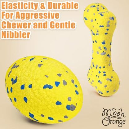 Moonorange 2Pcs Upgrade Bone Dog Balls+Rugby Dogs Toys for Aggressive Chewers, Indestructible Tennis Balls for Dogs (Yellow) - color: Yellow-Bone+Rugby-2Pcs