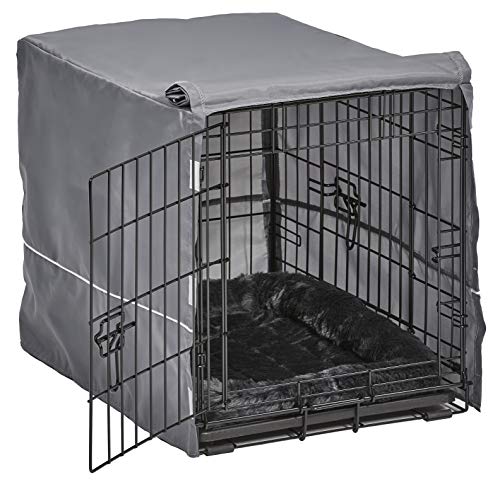 MidWest Homes for Pets Double Door 24-inch Dog Crate Kit, Bundle Includes a Two-Door Cage, Matching Gray Bed and Crate Cover, For Small Breeds