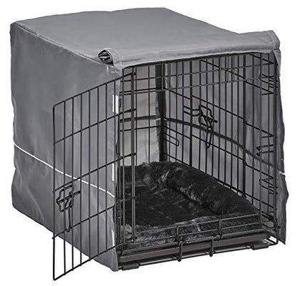 MidWest Homes for Pets Double Door 24-inch Dog Crate Kit, Bundle Includes a Two-Door Cage, Matching Gray Bed and Crate Cover, For Small Breeds