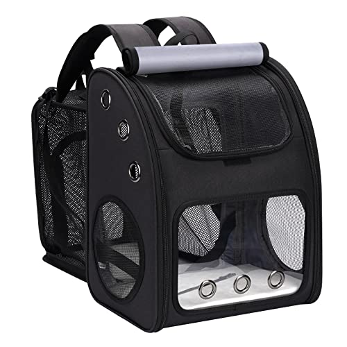 Expandable Cat Backpack Carrier for Small Cats & Pets Up to 18 lbs | Large Space Cat Backpack with Ventilated Breathable, Airline Approved Portable Travel Pet Backpack for Hiking/Camping/ Vet - color: Black-Standard