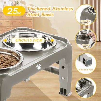 Elevated Dog Bowls 3 Height Adjustable Raised Bowl Stand with 25oz Stainless Steel Dog Food Bowls Anti-Slip for Small Dogs Adjusts to 7.5", 6", 2.75", Grey - color: Grey, size: Small dogs