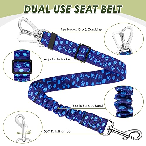 SlowTon Dog Seatbelt, 2 Pack Dog Seat Belt Car Leash Adjustable Elastic Bungee Buffer Heavy Duty Nylon Reflective Pet Safety Tether Connect to Dog Harness for Travel Riding in Vehicle (Daul Clip, BL) - color: Blue