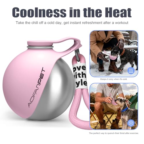 Portable Dog Water Bottle 10oz Stainless Steel Travel Dog Water Dispenser with Bowl No-Spill Puppy Water Bottle for Walking Hiking Small Dog Water Bottle - color: Pink