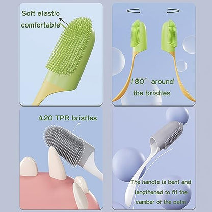 180ºPet Finger Toothbrush Extension Handle Dog Tooth Brushing Kit with Food Grade Silicone Easily Clean Teeth Dirt Convenient Cleaning for Dogs Cats Pets（3Pcs 3color）