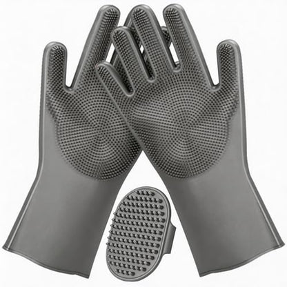 2PCS Dog Washing Gloves and Dog Bath Brush, Pet Shower Mitt with 3000 Soft Rubber Bristles, Adjustable Handle Scrubber for Bath, Massage and Grooming - color: Grey