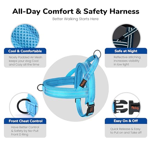 Didog No Pull Dog Harness with Breathable Mesh Padded,Reflective & Quick Fit Light Weight Dog Strap Vest Harness,Easy for Walking Training (L:Chest 26-32", Mesh-Blue) - color: Blue, size: L: Chest 26-32", Fit 50-80 lbs