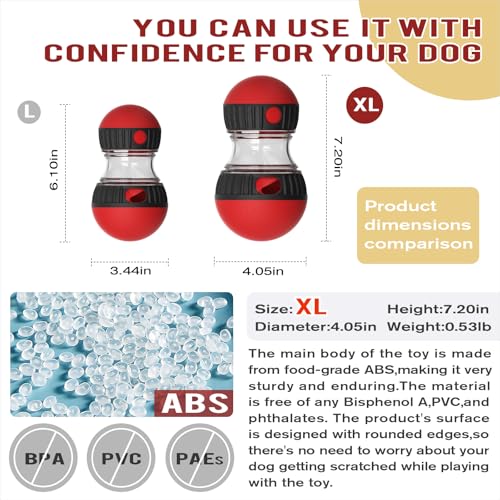 BSISUERM Dog Food Dispensing Puzzle Toy Adjustable Treat Dispenser Slow Feeder Pet Interactive Chase Toy Dog Enrichment Ball for Medium Large Dogs to Keep Them Busy, Extra Large - color: Red - Single - XL