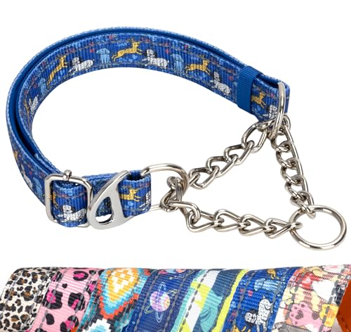 Reflective Martingale Dog Collar - Cartoon Pattern Adjustable No-Pull Training Collar with Safe Choke Chain Design for Medium, Large & XL Dogs(Cartoon M) - color: 11, size: M(Neck12"-17")