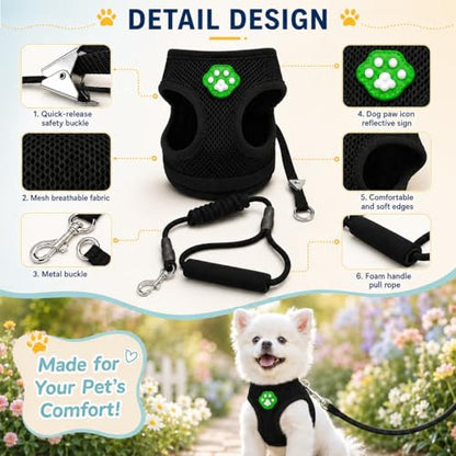 Dog Harness Small Sized and Leash Set, Step in Soft Light Puppy Vest, Breathable Mesh Pet Harness, Adjustable Pet Puppy Harness, Easy Walk Dog Harness, M: Chest 11.8-17.7" - color: Black, size: M: Chest 11.8-17.7" Leash 3.8 FT