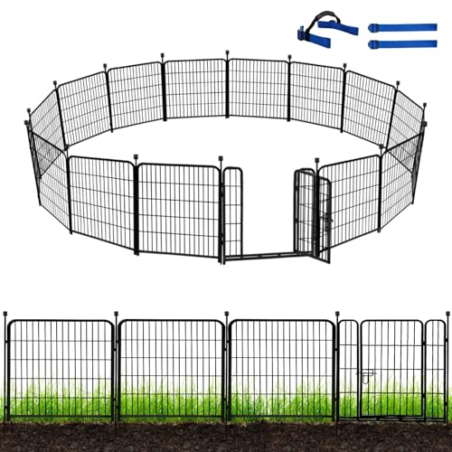 ADAVIN Garden Fence with Gate 36 in(H)×31 Ft(L) 14 Panels, Camping Fence, Tall Animal Barrier Fence, Pet Fences for Dogs Outside, Black Metal Decorative Garden Fencing, Flower Bed Fencing - size: 14panels-36in(H)×31ft(L)