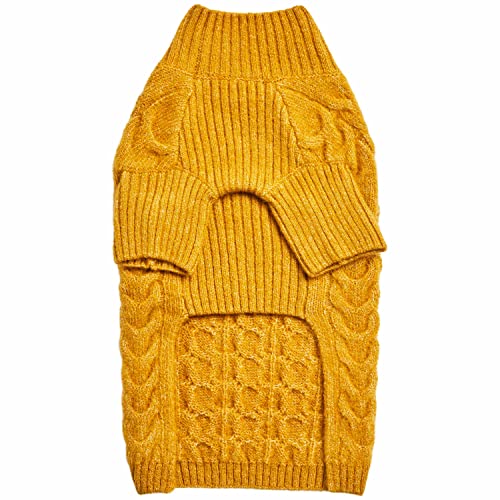 Blueberry Pet Classic Fuzzy Textured Knit Pullover Turtle-Neck Dog Sweater in Mustard Yellow, Back Length 14", Pack of 1 Clothes for Dogs - color: Mustard Yellow, Turtle-neck, size: 14 inch