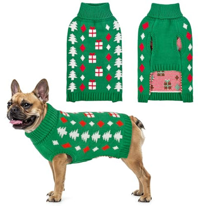 Christmas Dog Sweater Pet Christmas Knitwear Warm Dog Turtleneck Sweater with Xmas Trees Patterns Pet Winter Warm Clothes Knitted Shirt Hoodie for Small Medium Large Dogs S - size: Small