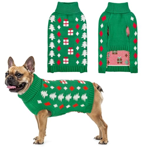 Christmas Dog Sweater Pet Christmas Knitwear Warm Dog Turtleneck Sweater with Xmas Trees Patterns Pet Winter Warm Clothes Knitted Shirt Hoodie for Small Medium Large Dogs L - size: Large