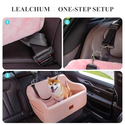 Lealchum Dog Car Seat for Medium/Large Dogs,2 Clip-On Safety Leashs for 2 Small Dogs,Removable and Washable Comfy Pet Car Seat,Easy to Install and Clean (Pink, Large) - color: Pink
