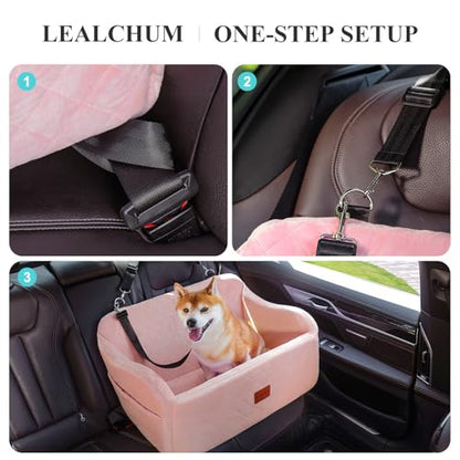 Lealchum Dog Car Seat for Medium/Large Dogs,2 Clip-On Safety Leashs for 2 Small Dogs,Removable and Washable Comfy Pet Car Seat,Easy to Install and Clean (Pink, Large) - color: Pink