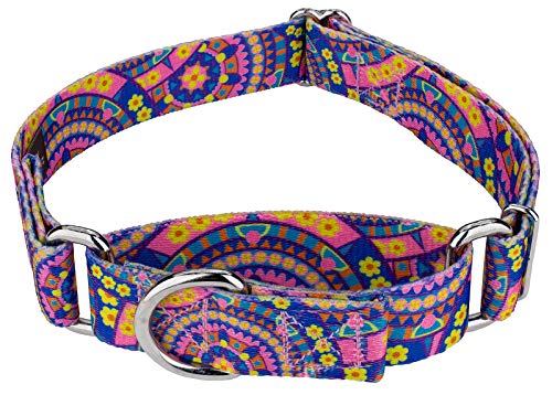 Country Brook Petz - Blue Boho Mandala Martingale Dog Collar - Groovy Collection Featuring Far Out Designs (1/2 Inch, 2XS) - color: Blue Boho Mandala, size: 2XS (Pack of 1)