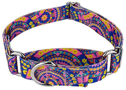 Country Brook Petz - Blue Boho Mandala Martingale Dog Collar - Groovy Collection Featuring Far Out Designs (1/2 Inch, 2XS) - color: Blue Boho Mandala, size: 2XS (Pack of 1)