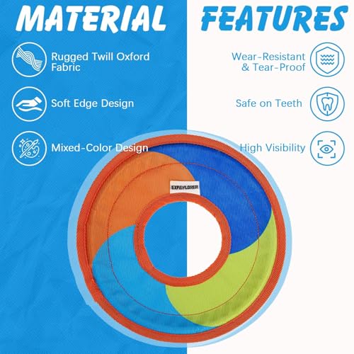 EXPAWLORER Flying Disc Dog Toy, Durable Outdoor Interactive Fetch Flyer, Lightweight Water-Floating Pet Toys, Safe Gentle on Teeth for Medium Large Breeds, Perfect for Beach Pool Play & Training