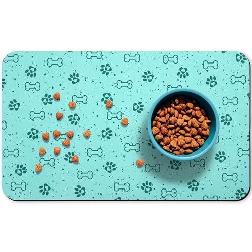 Dog Food Mats,Cat Absorbent Water Bowl Feeding Mats Pet Placemats for Food and Water Spot 12 * 20 inch - color: Light Green, size: 20"L x 12"W