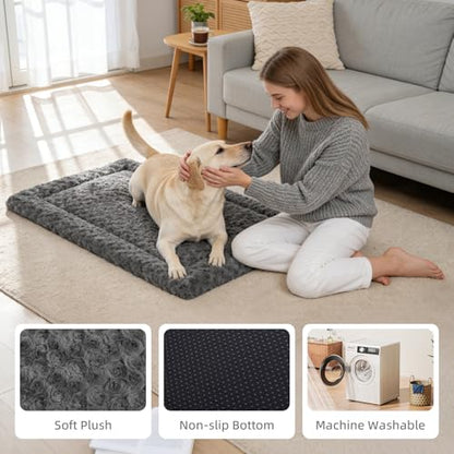 Washable Dog Bed Mat Ultra Soft Dog Crate Pad Comfy Fluffy Pet Kennel Beds Sleeping Mattress for Large Jumbo Medium Small Dogs Grey - color: Grey, size: 42.00" x 28.00" x 1.50"