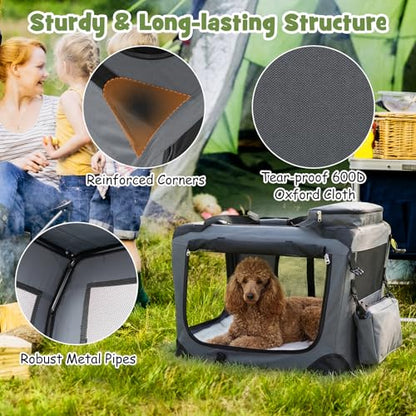 Giantex Folding Soft Dog Crate, 24 Inch Foldable Portable Dog Kennel for Small Dogs Puppy Cats, Collapsible Soft-Sided Pet Travel Crate with 5-Sided Mesh, 3 Doors, Washable Mat & Storage Pockets - size: 24.0"L x 17.0"W x 17.0"H