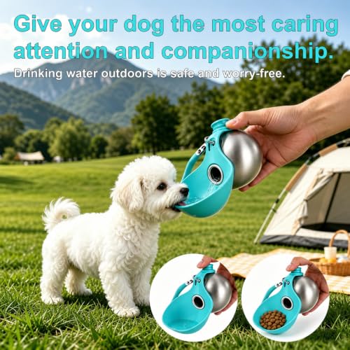 Leak Proof Portable Stainless Steel Dog Water Bottle, Flip-Top Silicone Bowl for Small Dog & Cat, Insulated Hot & Cold Retention, One-Hand Easy Use for Walking & Hiking, 10oz Blue(No Print) - color: Blue