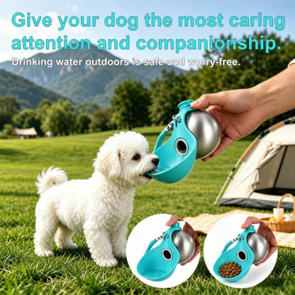 Leak Proof Portable Stainless Steel Dog Water Bottle, Flip-Top Silicone Bowl for Small Dog & Cat, Insulated Hot & Cold Retention, One-Hand Easy Use for Walking & Hiking, 10oz Blue(No Print) - color: Blue