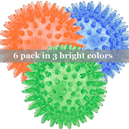 LECHONG 6pack Squeaky Dog Toys Spiky Dog Balls Cleans Teeth and Promotes Dental and Gum Health for Your Pet Squeaker Ball Toys for Aggressive Chewers (S 6PACK) - size: S 6PACK