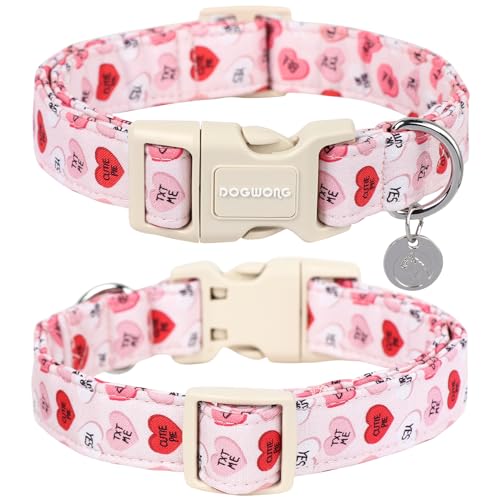 DOGWONG Valentine's Dog Collar, Adjustable Durable Pink Heart Dog Collar Cute Girl Dog Collar for Small Medium Dogs - color: A: Letter Pink Heart, size: Extra Small