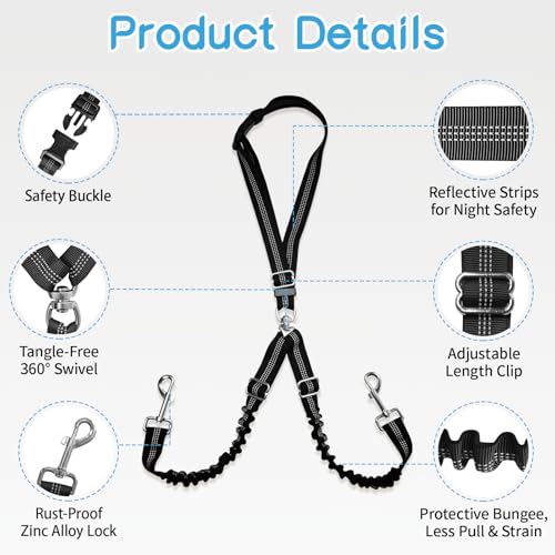 Golf Cart Dog Seat Leash & Safety Harness | Adjustable Pet Seat Belt with Tangle-Free Retractable Strap, Fits All Golf Cart Models (for Double Dog) - size: Double Dog