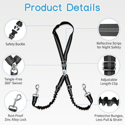 Golf Cart Dog Seat Leash & Safety Harness | Adjustable Pet Seat Belt with Tangle-Free Retractable Strap, Fits All Golf Cart Models (for Double Dog) - size: Double Dog