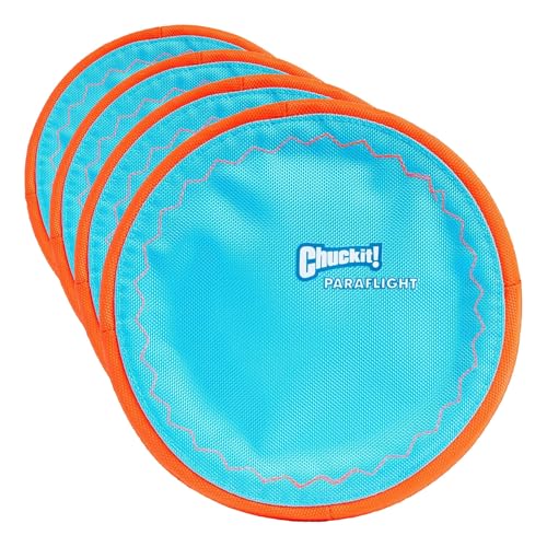 Chuckit! Paraflight Flying Disc Dog Toy - Water Floating Flyer - Durable Nylon Construction with Soft Rubber Edges - for Medium and Large Dogs - Size Large - 9.75" L x 9.75" W -,1 Count (Pack of 4) - color: Blue/Orange, size: Large (Pack of 4)