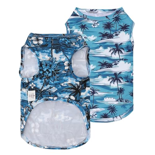 CuteBone Dog Shirts 2-Pack Soft Pet Clothes Breathable Summer Vest for Small Puppy and Stretchy Cat Apparel - color: Hawaii style, size: Small