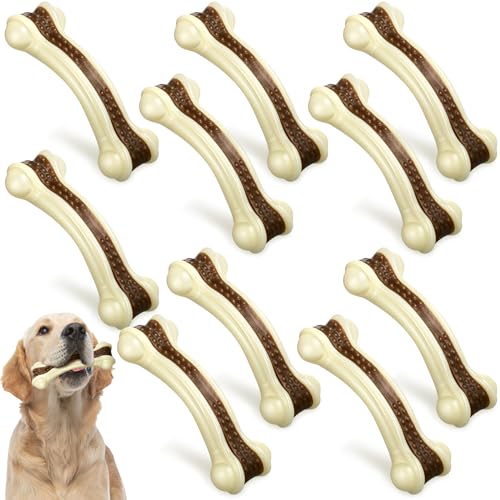 Sosation 10 Pcs Dog Chew Toys for Aggressive Chewers Nylon Beef Flavor Dog Bones Tough Puppy Teething Toys Puppy Chew Bones for Large/Medium/Small Breed Dogs Puppies (6.3 x 2.17 Inch) - size: 6.3 x 2.17 Inch